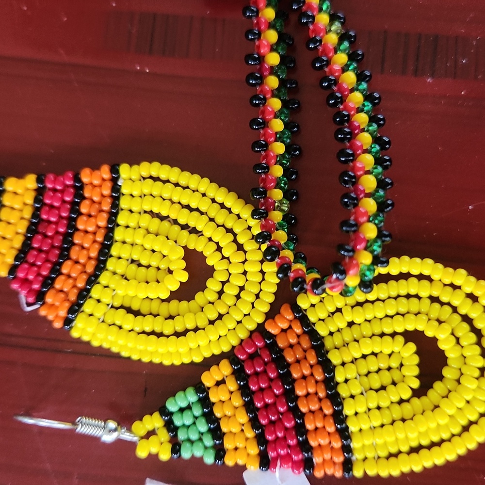 Handmade Beaded Earrings And Stretchy Bracelet